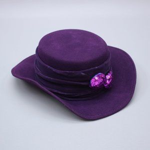 Vintage Ladies 21.5" Small Purple Bollman Hat Sequins Doeskin Felt Wool Derby